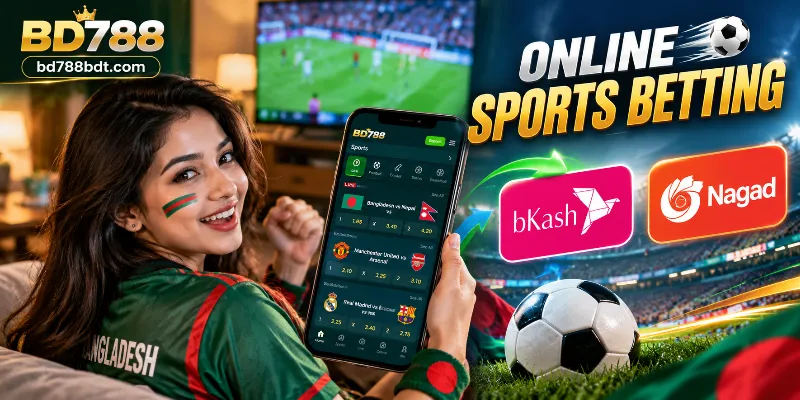 A modern smartphone interface showcasing on-the-go sports wagering and live casino features for the betting app market in Bangladesh.